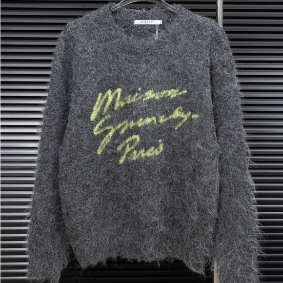 Givenchy Gray Sweater with Yellow Script Unisex - Picture 1 of 9